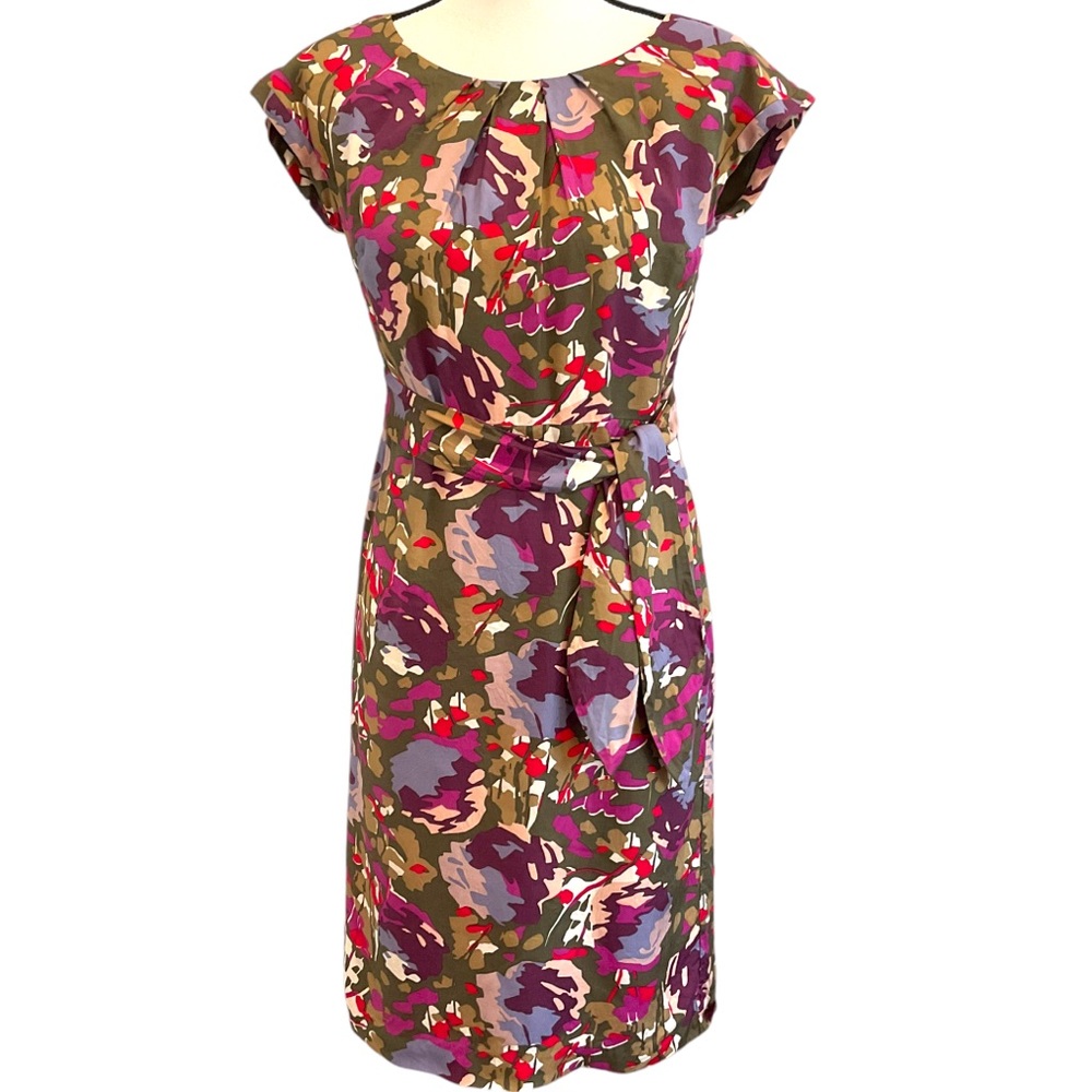 Boden Womens Dress Size 4 Purple Green Cap Sleeves Short Sleeves Sash Zip Lined